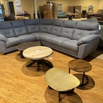 Hoekbank, grijs stof, zwarte poten